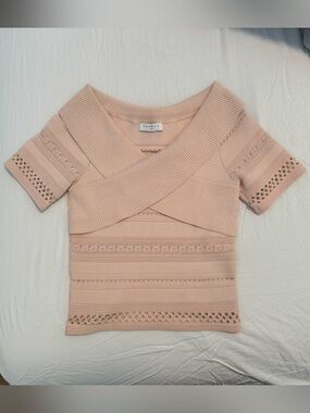 Sandro Paris Blush Pink Crossover Pointelle Knit Top Size 1
